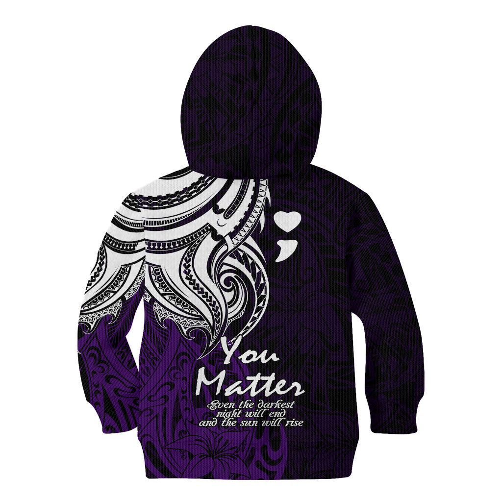 You Matter Suicide Prevention Support Kid Hoodie Purple Polynesian Tribal