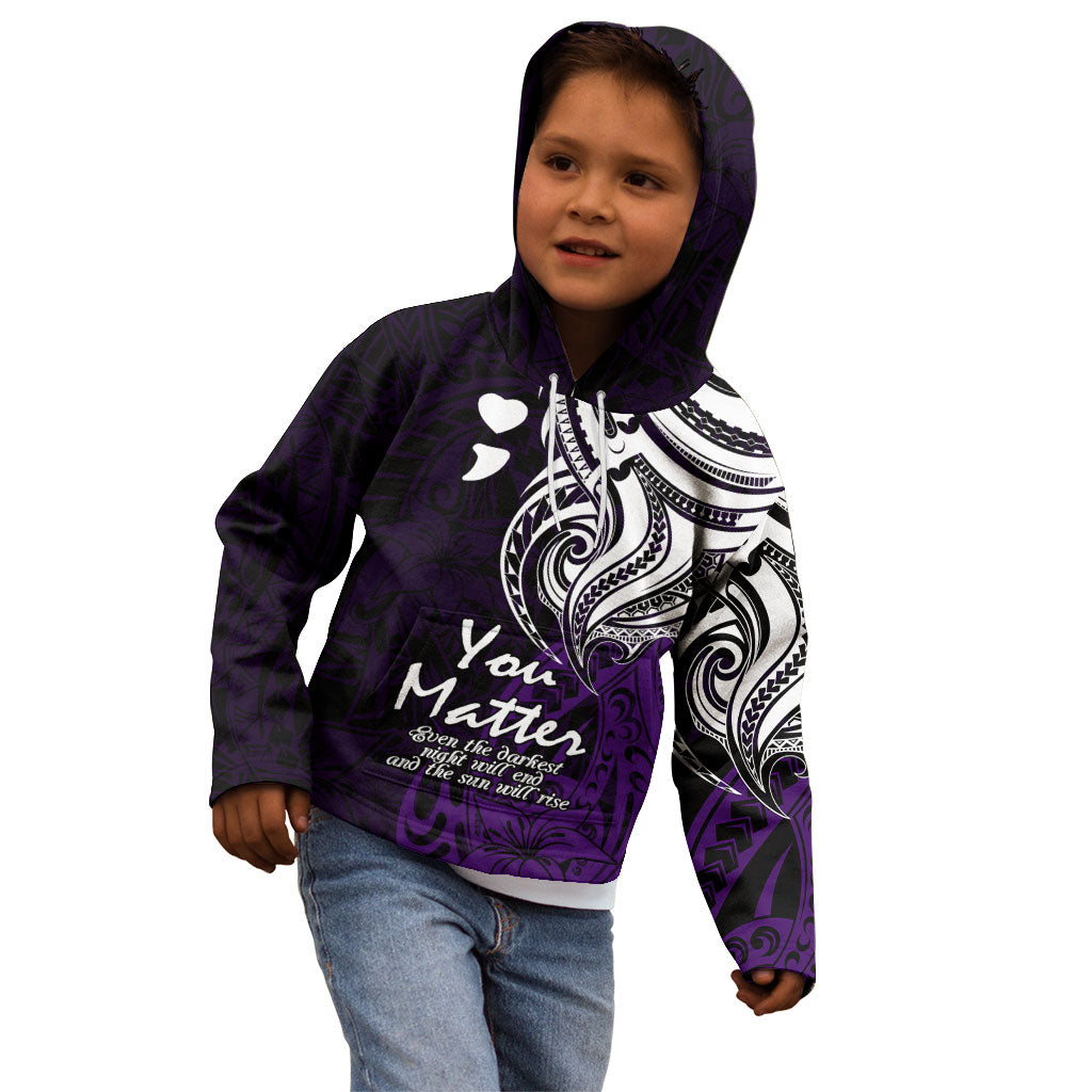 You Matter Suicide Prevention Support Kid Hoodie Purple Polynesian Tribal