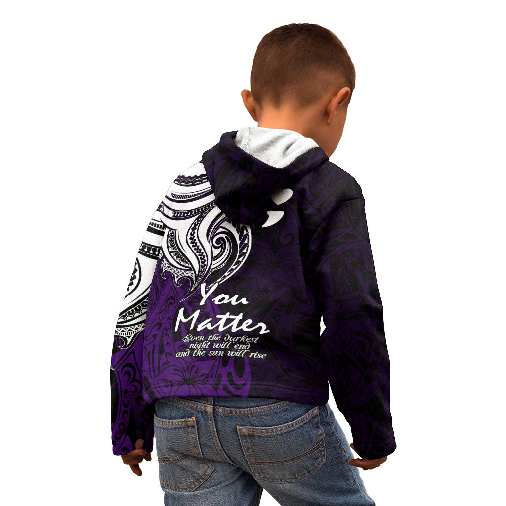 You Matter Suicide Prevention Support Kid Hoodie Purple Polynesian Tribal