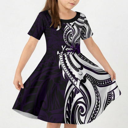 You Matter Suicide Prevention Support Kid Short Sleeve Dress Purple Polynesian Tribal