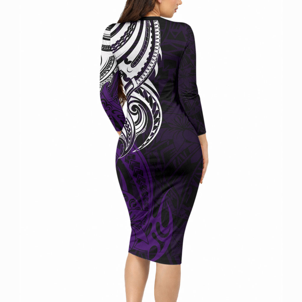 You Matter Suicide Prevention Support Long Sleeve Bodycon Dress Purple Polynesian Tribal