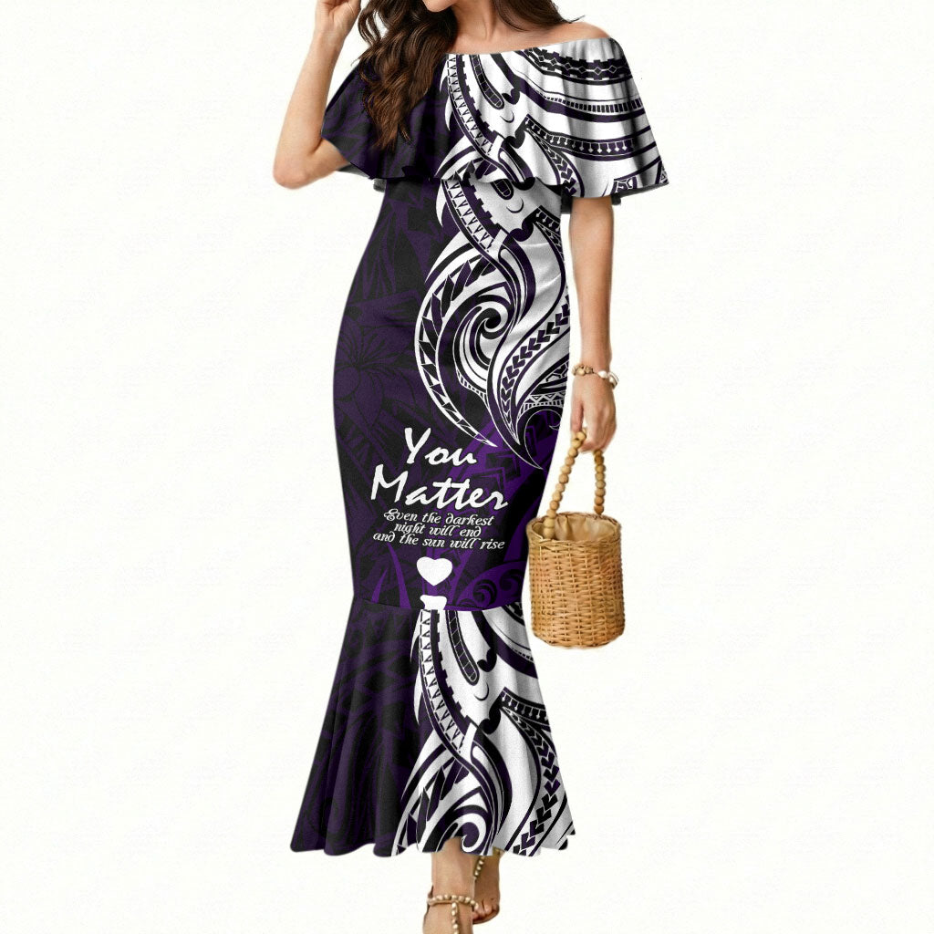 You Matter Suicide Prevention Support Mermaid Dress Purple Polynesian Tribal