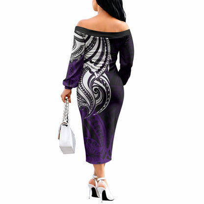You Matter Suicide Prevention Support Off The Shoulder Long Sleeve Dress Purple Polynesian Tribal