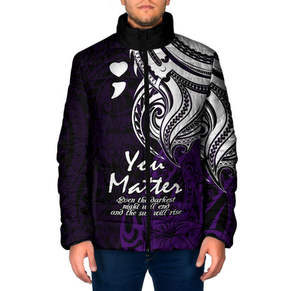 You Matter Suicide Prevention Support Padded Jacket Purple Polynesian Tribal
