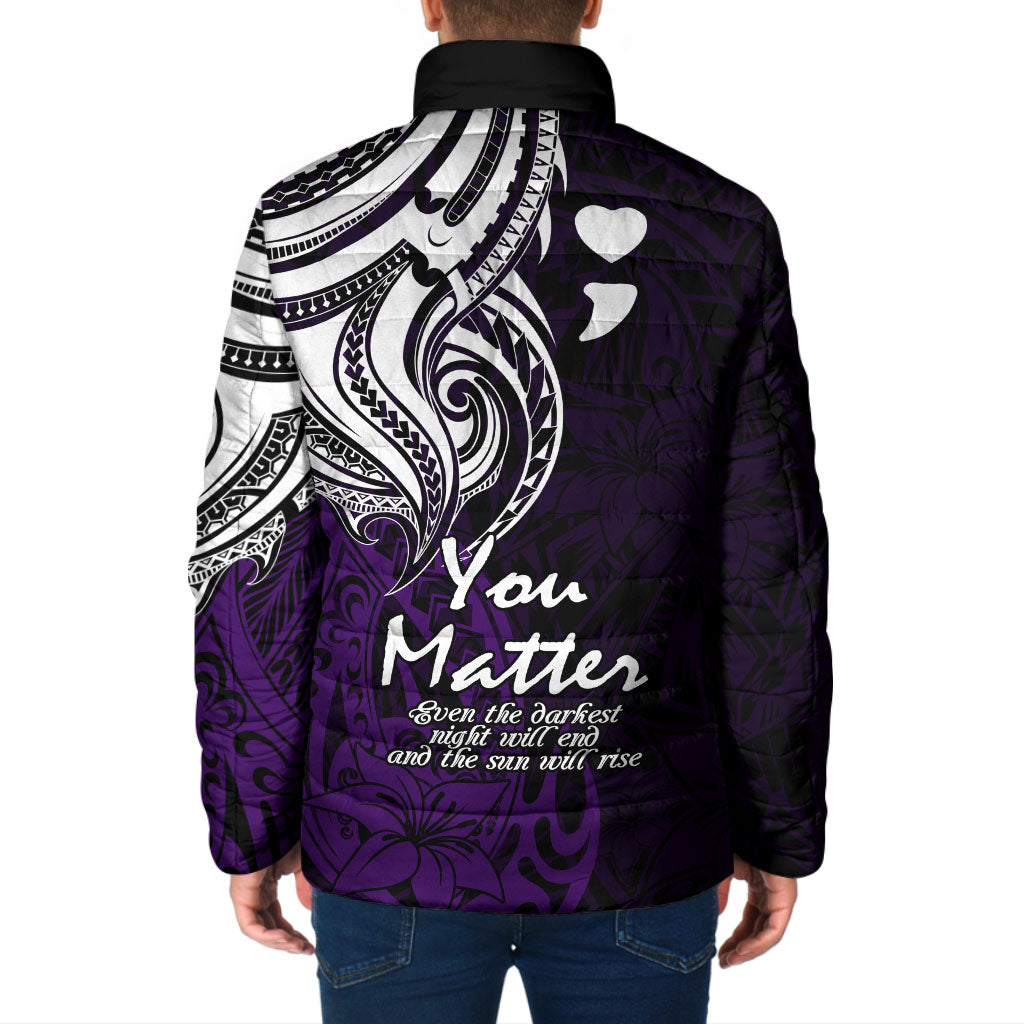 You Matter Suicide Prevention Support Padded Jacket Purple Polynesian Tribal