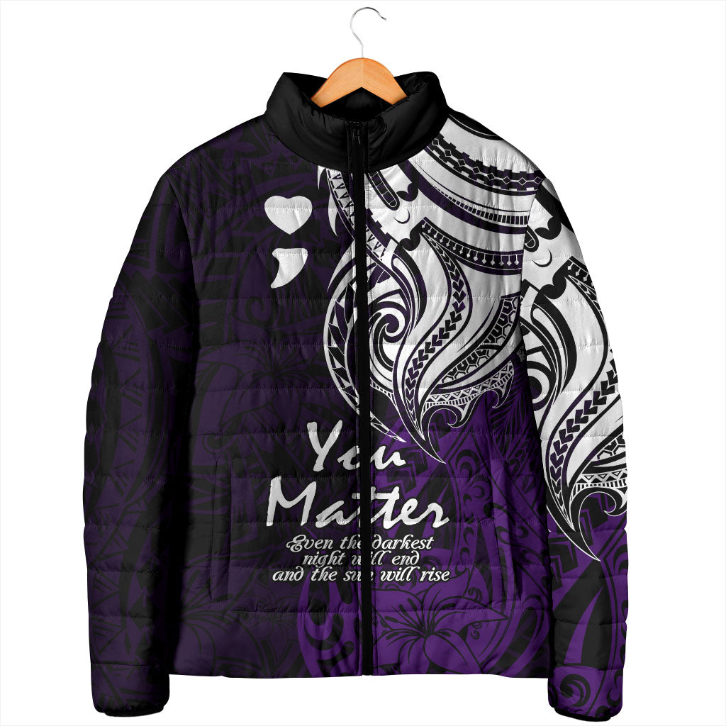 You Matter Suicide Prevention Support Padded Jacket Purple Polynesian Tribal