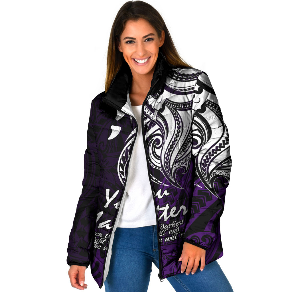 You Matter Suicide Prevention Support Padded Jacket Purple Polynesian Tribal