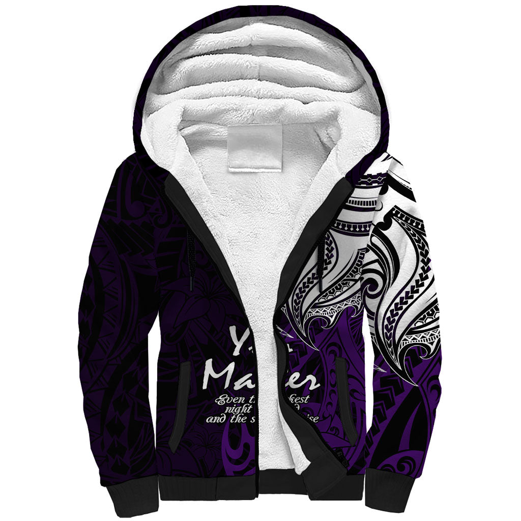 You Matter Suicide Prevention Support Sherpa Hoodie Purple Polynesian Tribal