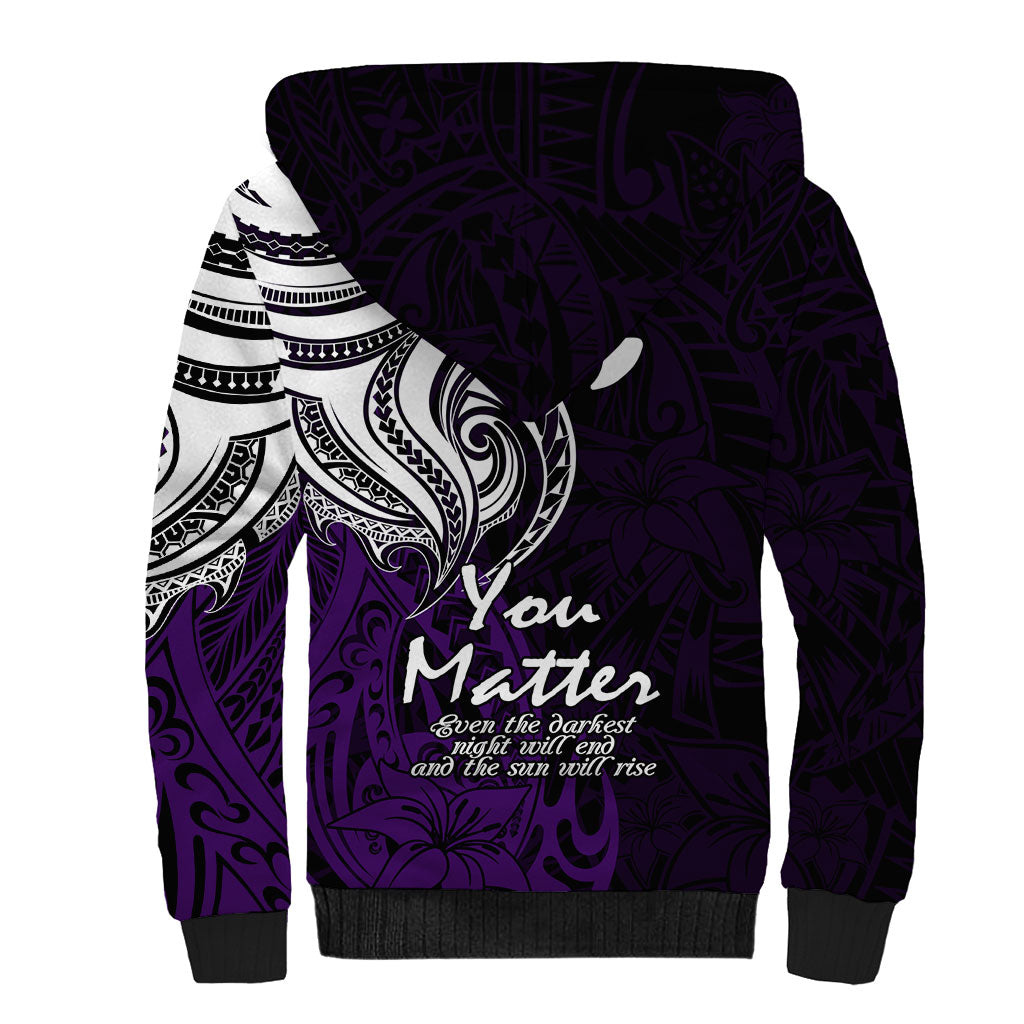 You Matter Suicide Prevention Support Sherpa Hoodie Purple Polynesian Tribal