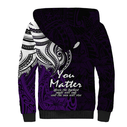 You Matter Suicide Prevention Support Sherpa Hoodie Purple Polynesian Tribal