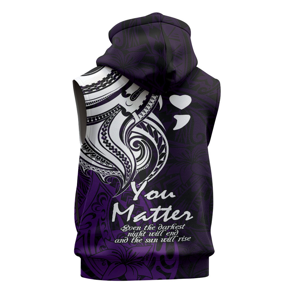 You Matter Suicide Prevention Support Sleeveless Hoodie Purple Polynesian Tribal