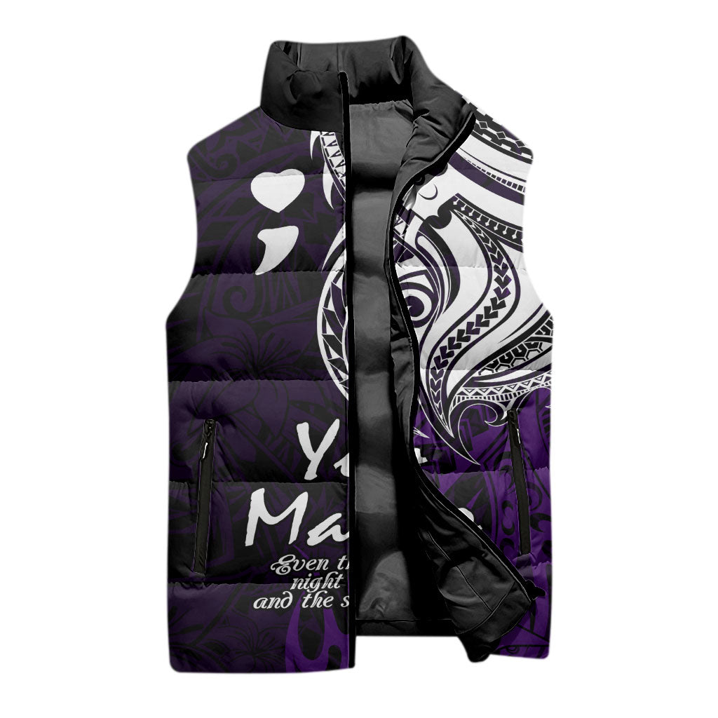 You Matter Suicide Prevention Support Sleeveless Puffer Jacket Purple Polynesian Tribal