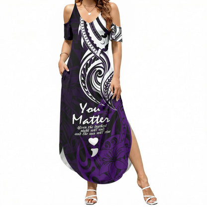 You Matter Suicide Prevention Support Summer Maxi Dress Purple Polynesian Tribal