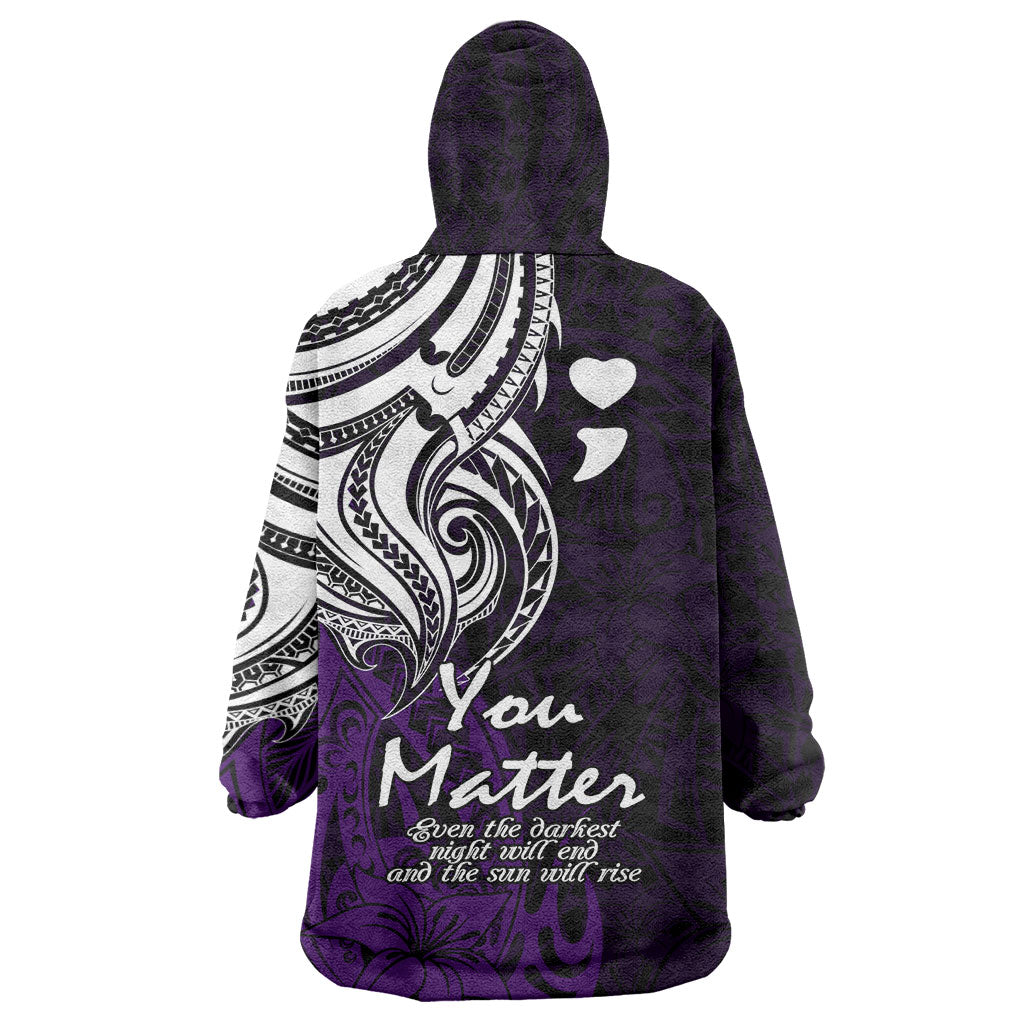 You Matter Suicide Prevention Support Wearable Blanket Hoodie Purple Polynesian Tribal