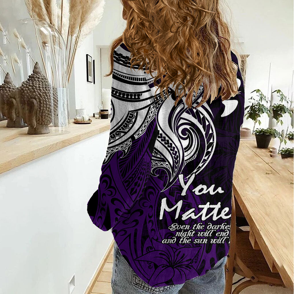 You Matter Suicide Prevention Support Women Casual Shirt Purple Polynesian Tribal