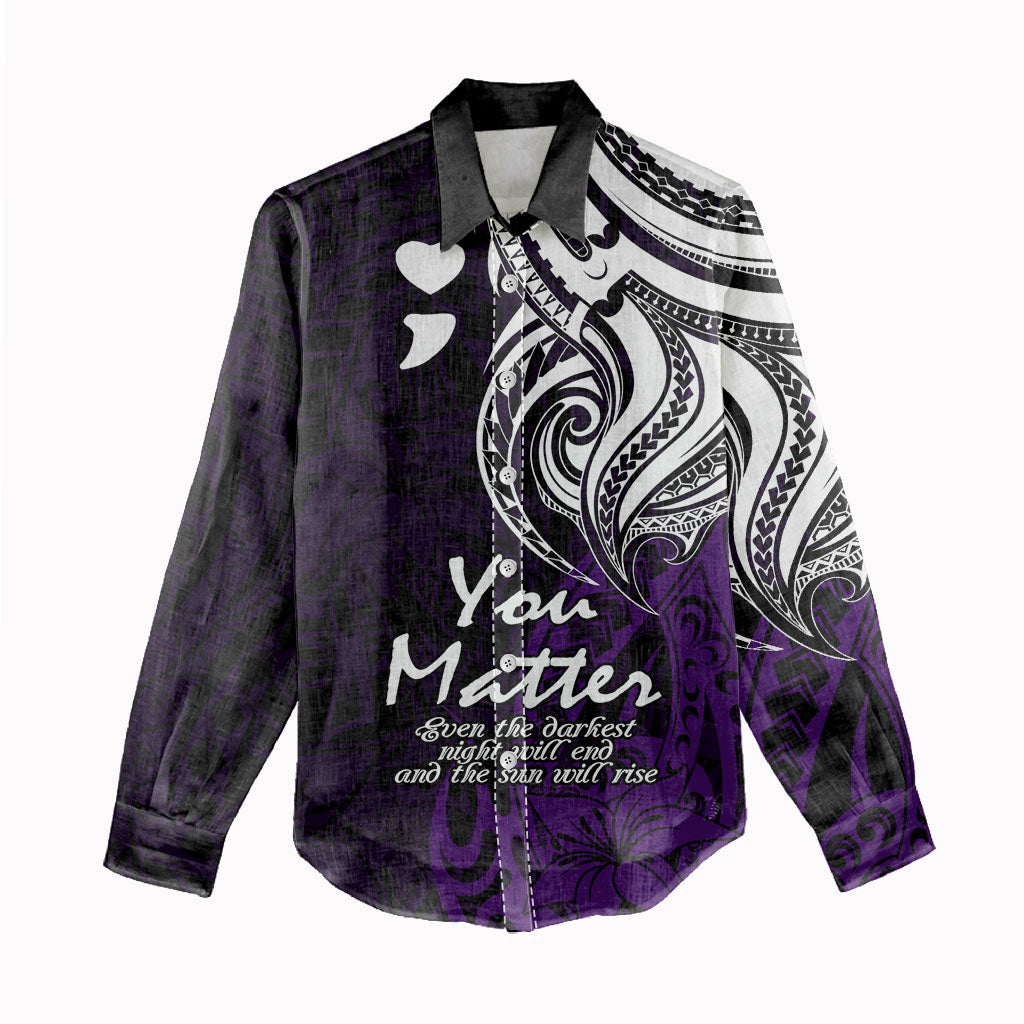 You Matter Suicide Prevention Support Women Casual Shirt Purple Polynesian Tribal