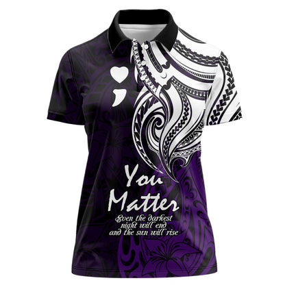 You Matter Suicide Prevention Support Women Polo Shirt Purple Polynesian Tribal