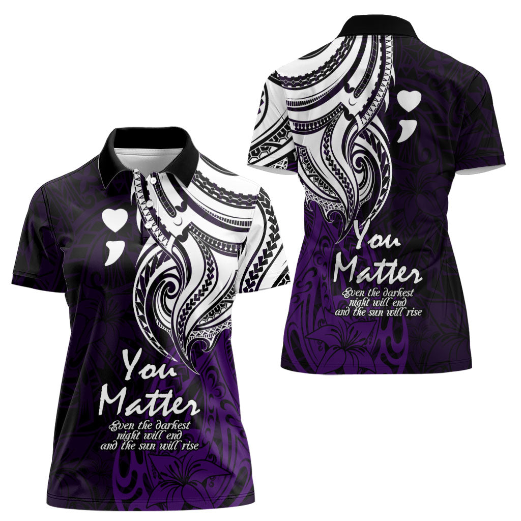 You Matter Suicide Prevention Support Women Polo Shirt Purple Polynesian Tribal