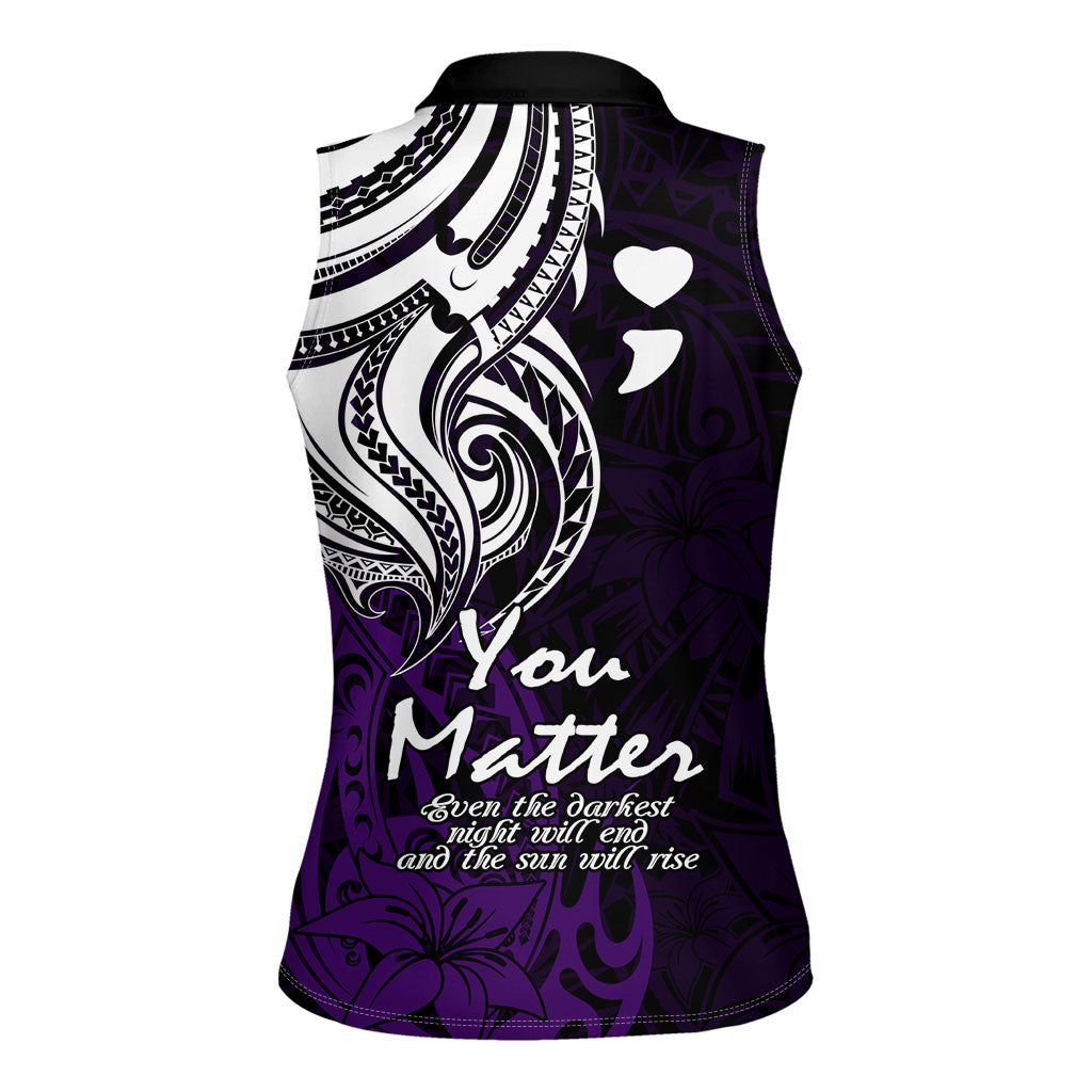 You Matter Suicide Prevention Support Women Sleeveless Polo Shirt Purple Polynesian Tribal