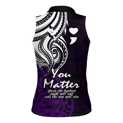 You Matter Suicide Prevention Support Women Sleeveless Polo Shirt Purple Polynesian Tribal