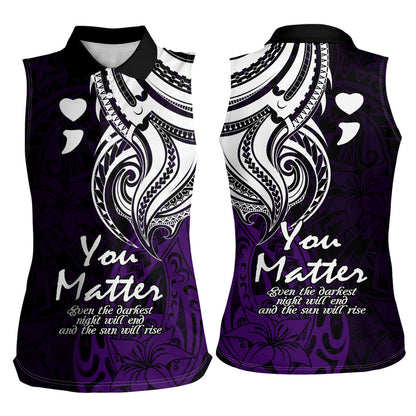 You Matter Suicide Prevention Support Women Sleeveless Polo Shirt Purple Polynesian Tribal