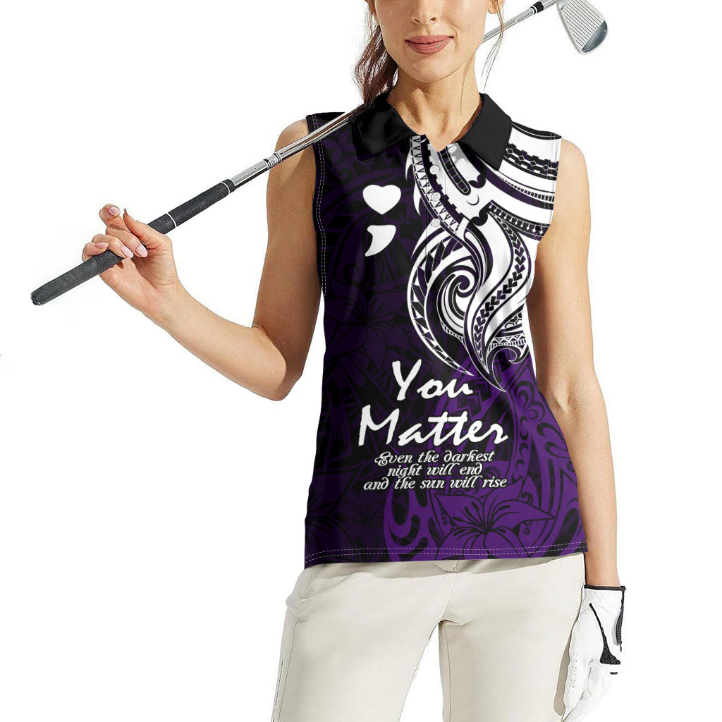 You Matter Suicide Prevention Support Women Sleeveless Polo Shirt Purple Polynesian Tribal