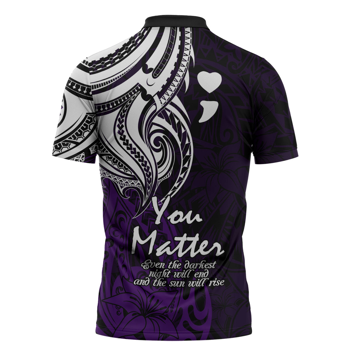You Matter Suicide Prevention Support Zipper Polo Shirt Purple Polynesian Tribal