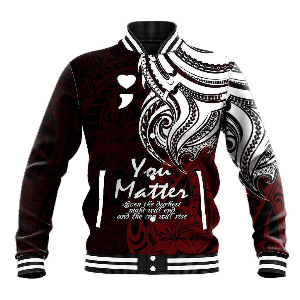 You Matter Suicide Prevention Support Baseball Jacket Red Polynesian Tribal