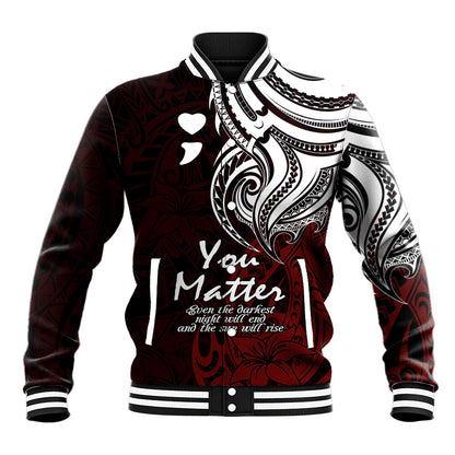 You Matter Suicide Prevention Support Baseball Jacket Red Polynesian Tribal