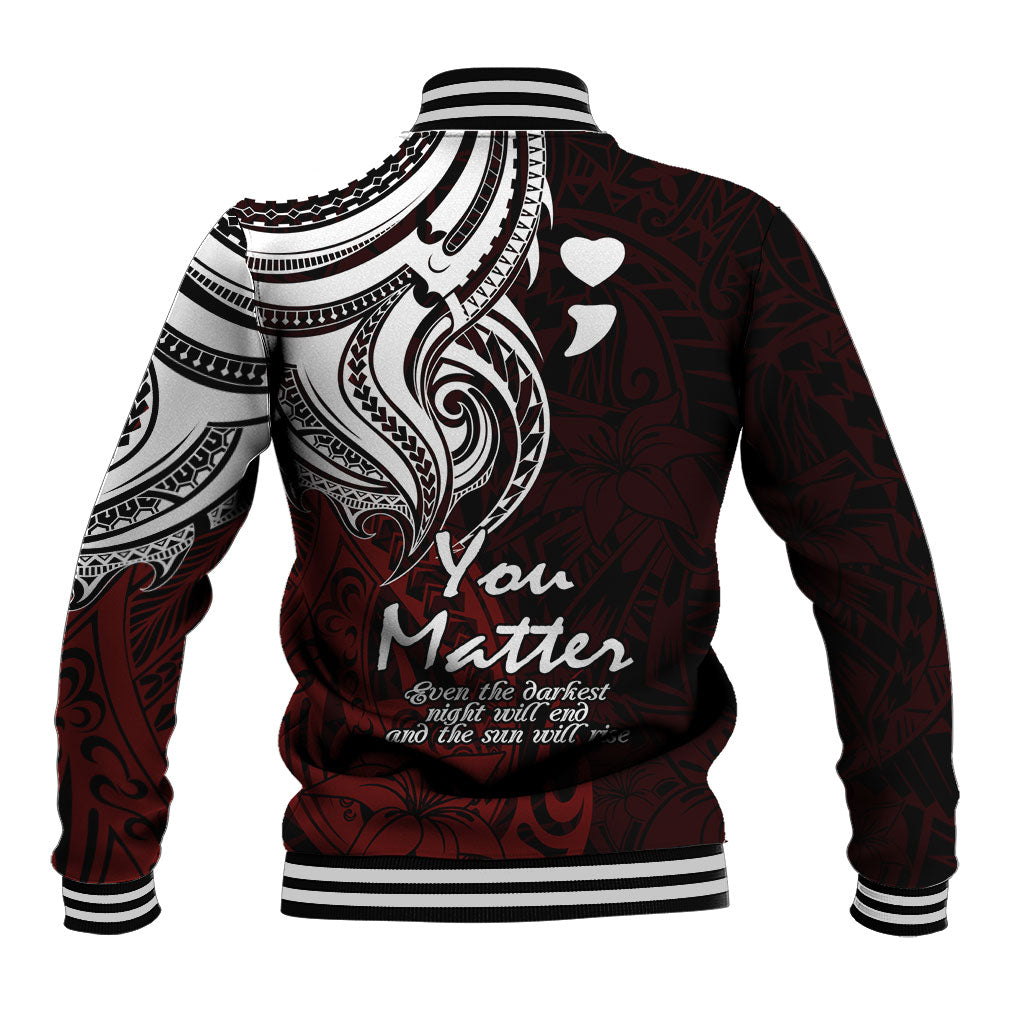 You Matter Suicide Prevention Support Baseball Jacket Red Polynesian Tribal