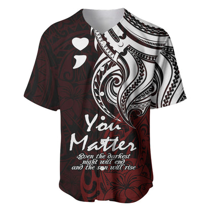You Matter Suicide Prevention Support Baseball Jersey Red Polynesian Tribal