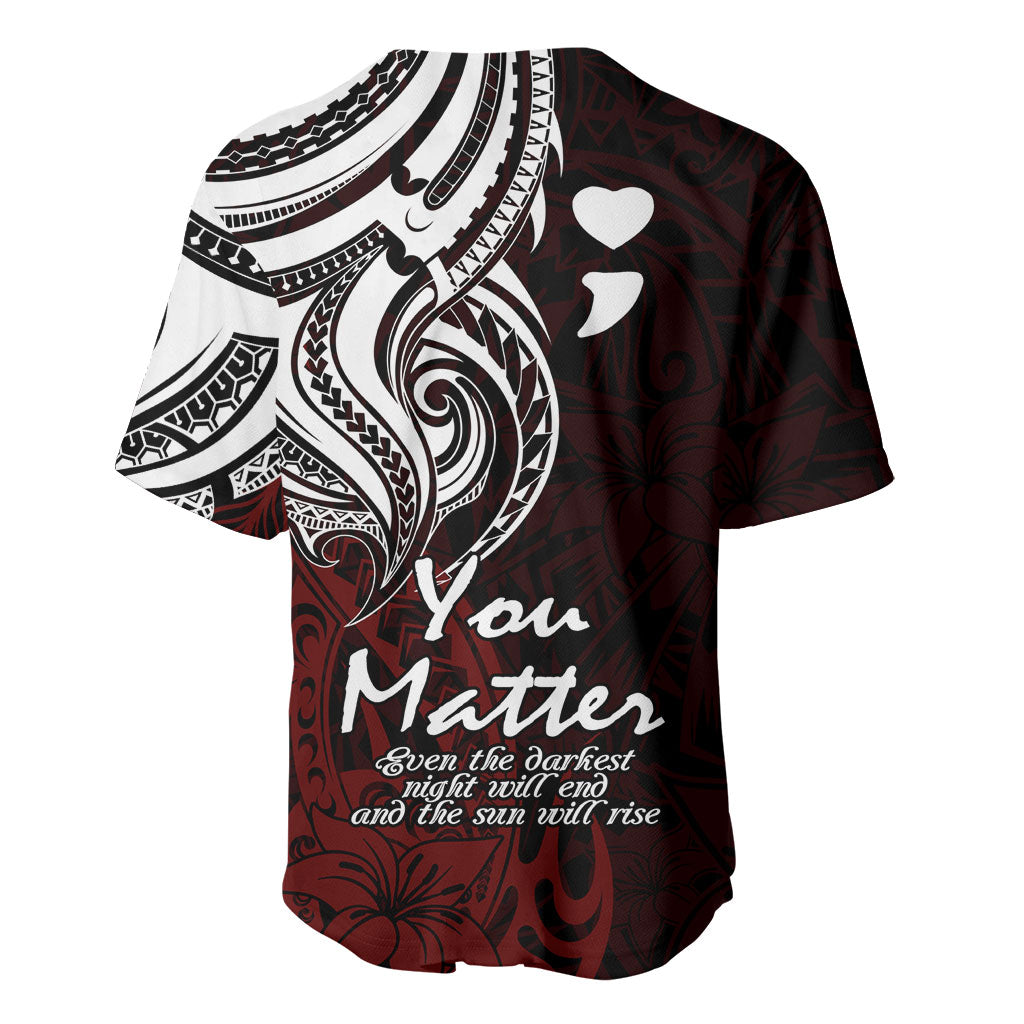 You Matter Suicide Prevention Support Baseball Jersey Red Polynesian Tribal