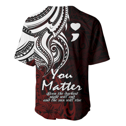 You Matter Suicide Prevention Support Baseball Jersey Red Polynesian Tribal