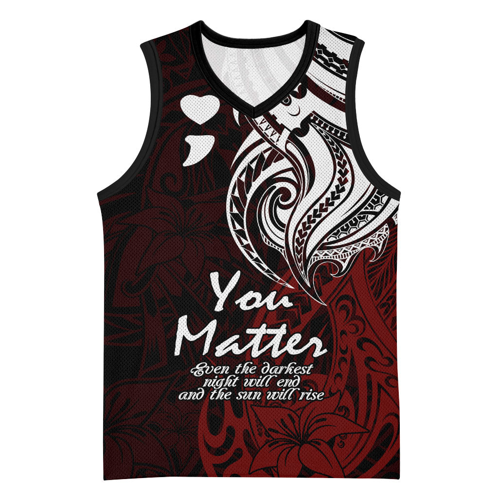 You Matter Suicide Prevention Support Basketball Jersey Red Polynesian Tribal