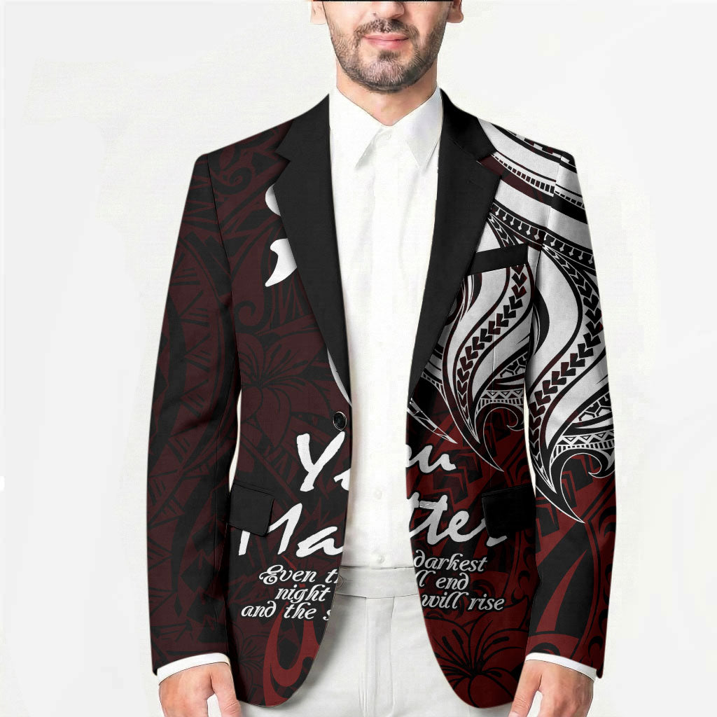 You Matter Suicide Prevention Support Blazer Red Polynesian Tribal