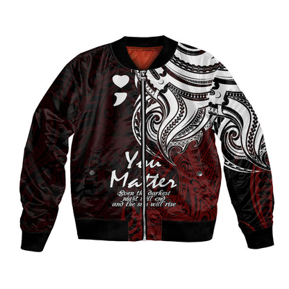 You Matter Suicide Prevention Support Bomber Jacket Red Polynesian Tribal