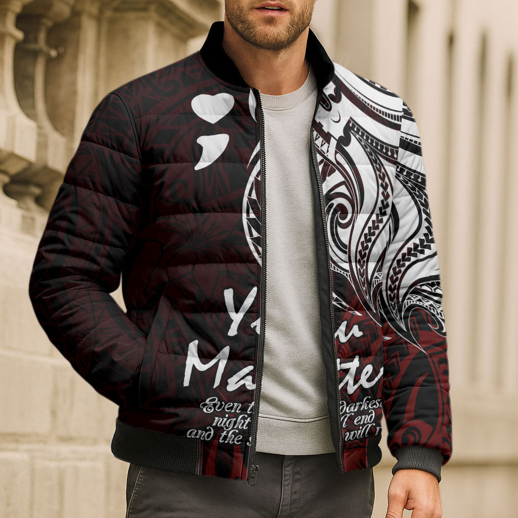 You Matter Suicide Prevention Support Bomber Puffer Jacket Red Polynesian Tribal