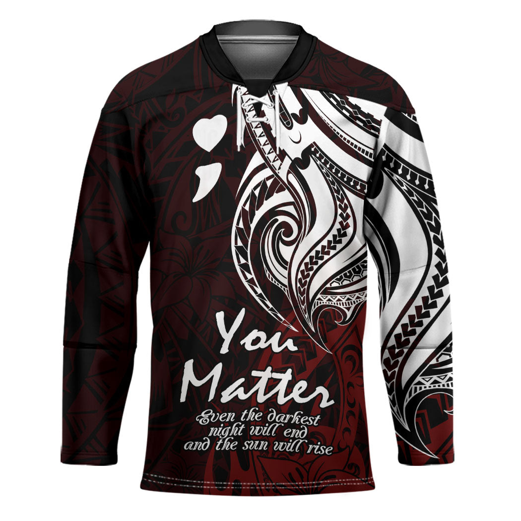 You Matter Suicide Prevention Support Hockey Jersey Red Polynesian Tribal
