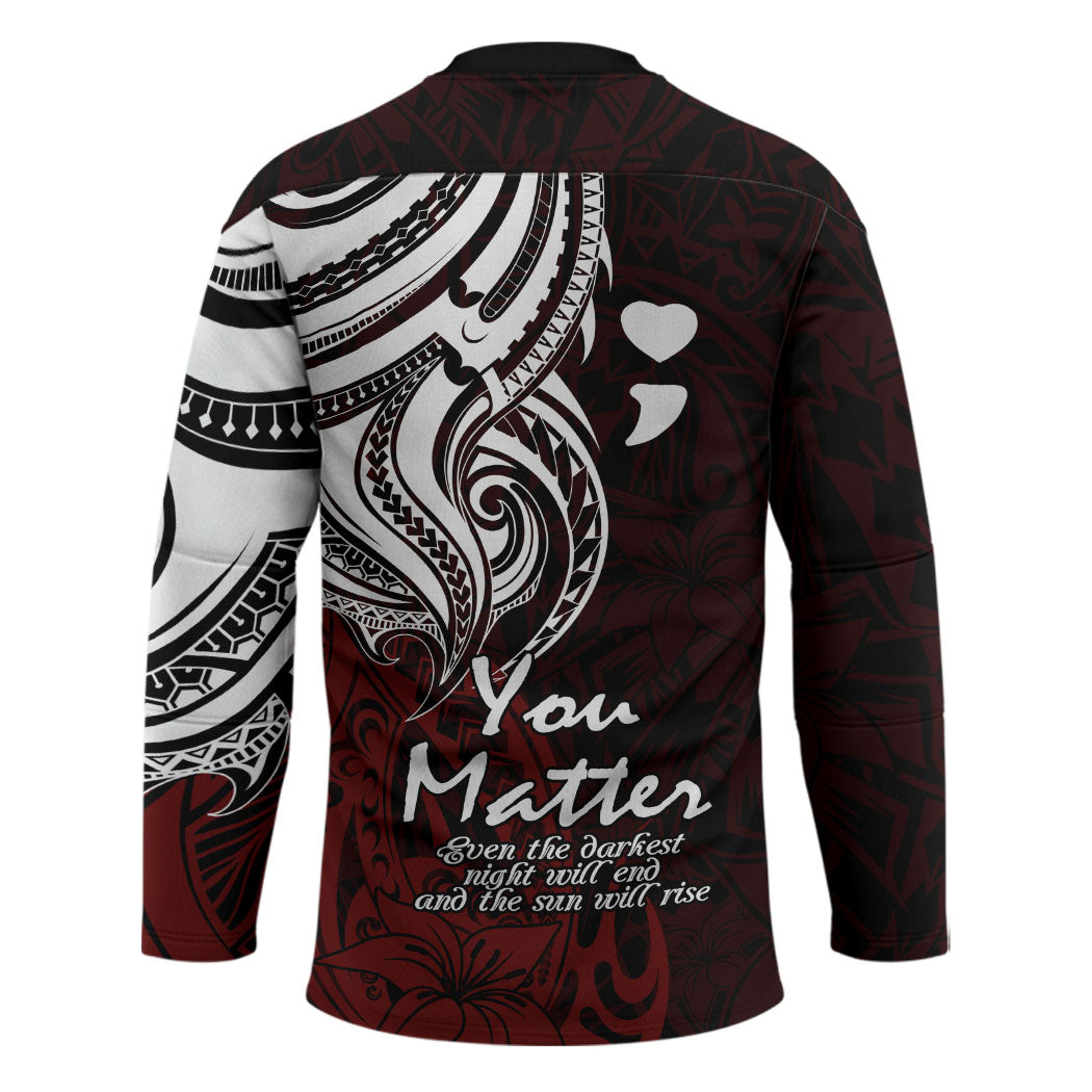 You Matter Suicide Prevention Support Hockey Jersey Red Polynesian Tribal