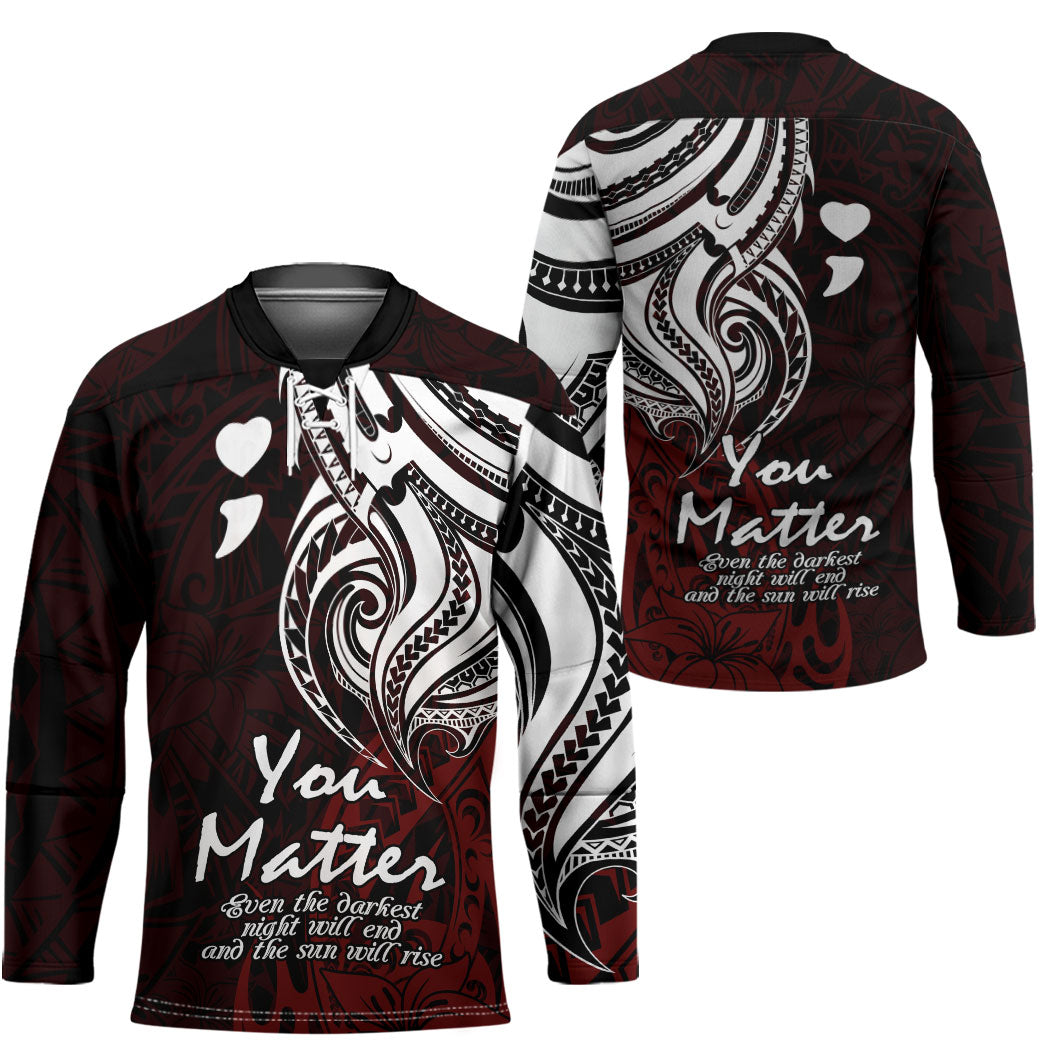 You Matter Suicide Prevention Support Hockey Jersey Red Polynesian Tribal