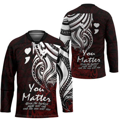 You Matter Suicide Prevention Support Hockey Jersey Red Polynesian Tribal