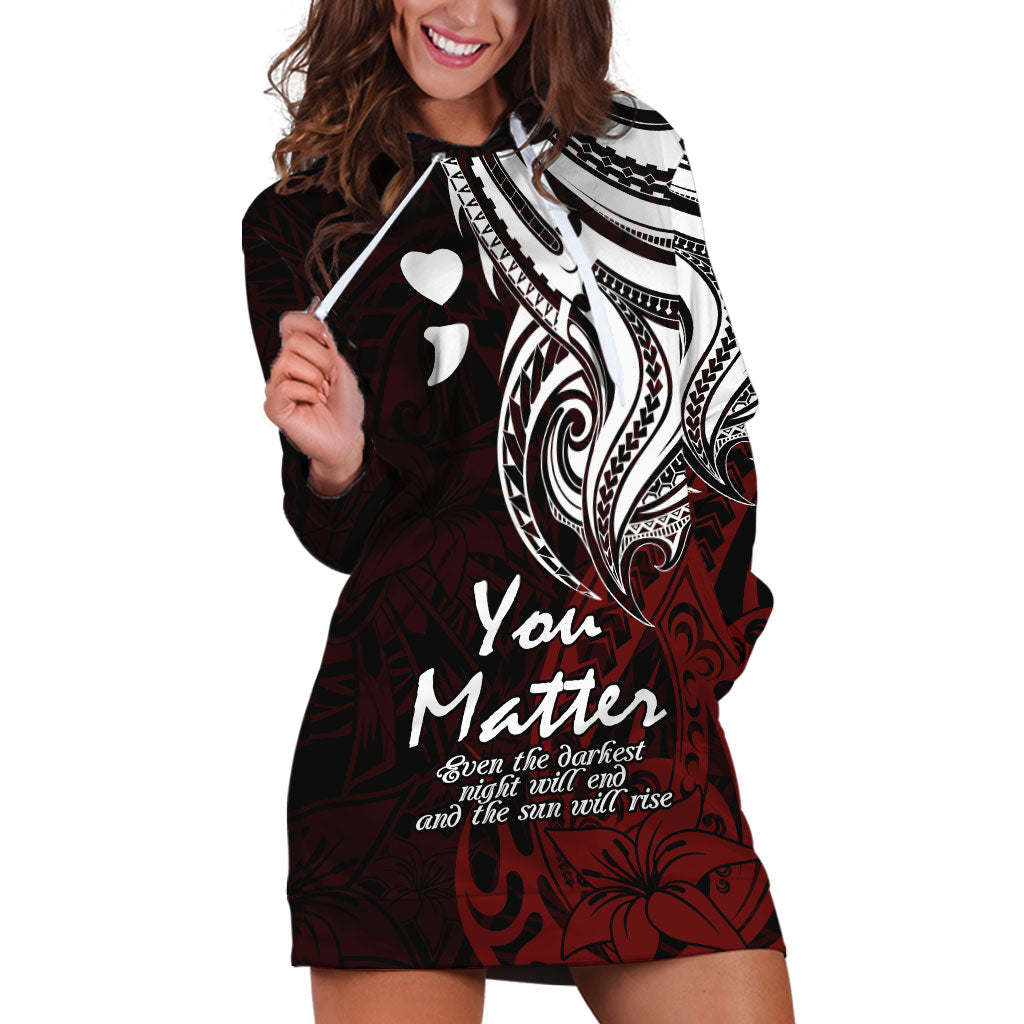 You Matter Suicide Prevention Support Hoodie Dress Red Polynesian Tribal