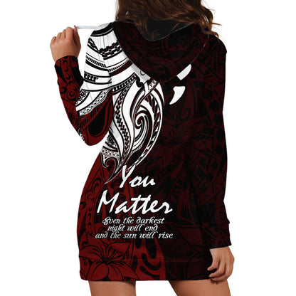 You Matter Suicide Prevention Support Hoodie Dress Red Polynesian Tribal