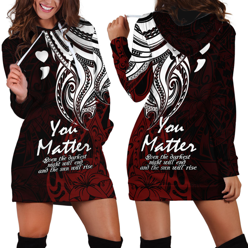 You Matter Suicide Prevention Support Hoodie Dress Red Polynesian Tribal