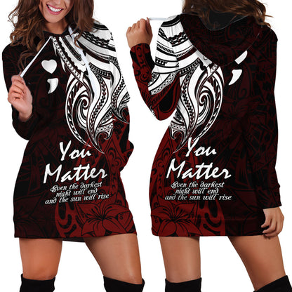 You Matter Suicide Prevention Support Hoodie Dress Red Polynesian Tribal