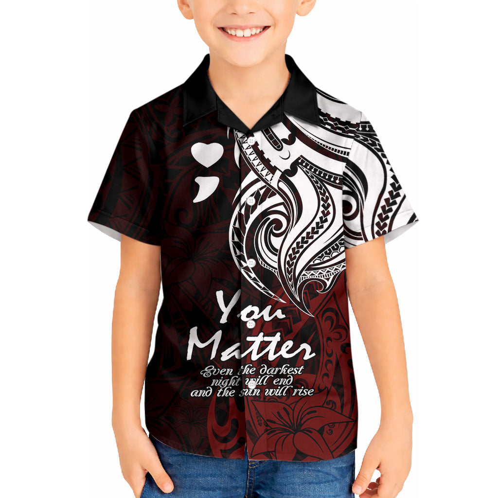 You Matter Suicide Prevention Support Kid Hawaiian Shirt Red Polynesian Tribal