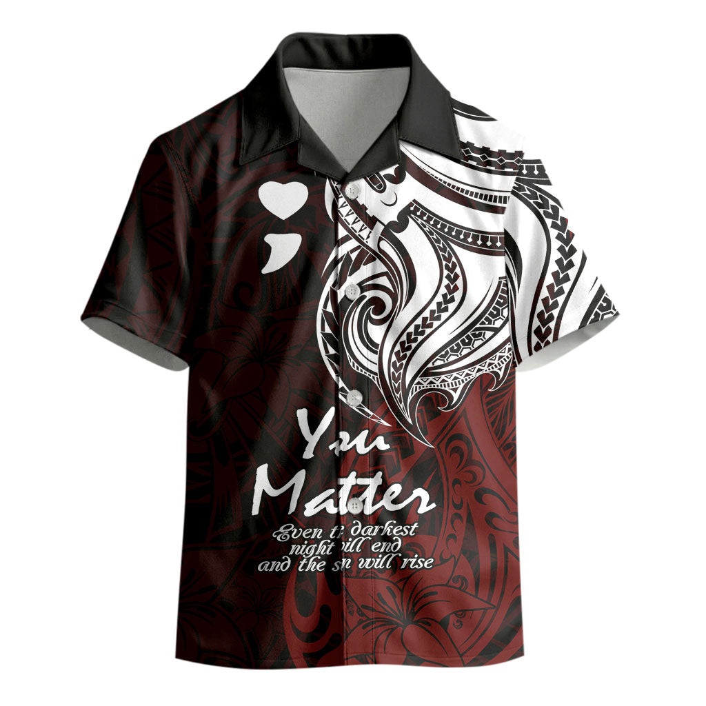 You Matter Suicide Prevention Support Kid Hawaiian Shirt Red Polynesian Tribal