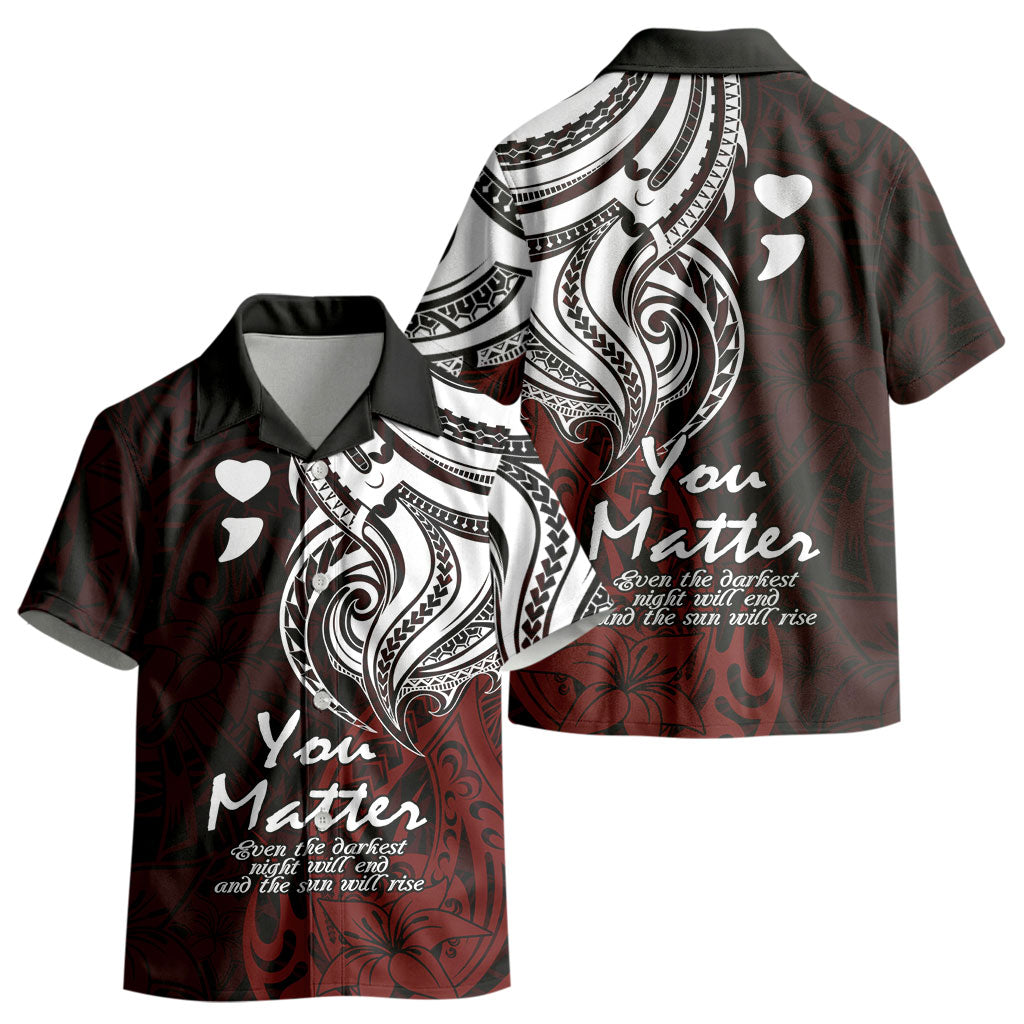 You Matter Suicide Prevention Support Kid Hawaiian Shirt Red Polynesian Tribal