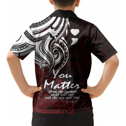 You Matter Suicide Prevention Support Kid Hawaiian Shirt Red Polynesian Tribal