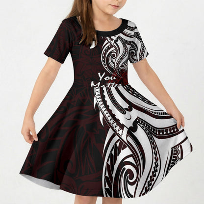 You Matter Suicide Prevention Support Kid Short Sleeve Dress Red Polynesian Tribal